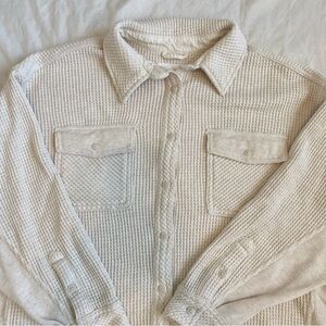Aerie Cream Waffle Button Up Long Sleeve Shirt